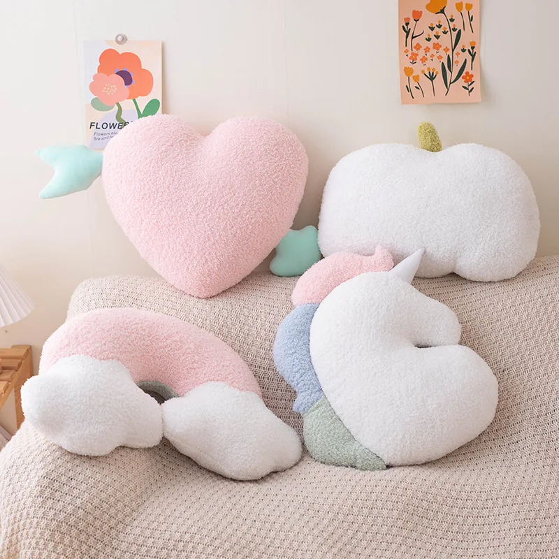 Soft Plush Rainbow Throw Pillow Stuffed Heart Pumpkin Hug Cushion Unicorn Plush Toy Massage Pillow for Girl Bedroom 2