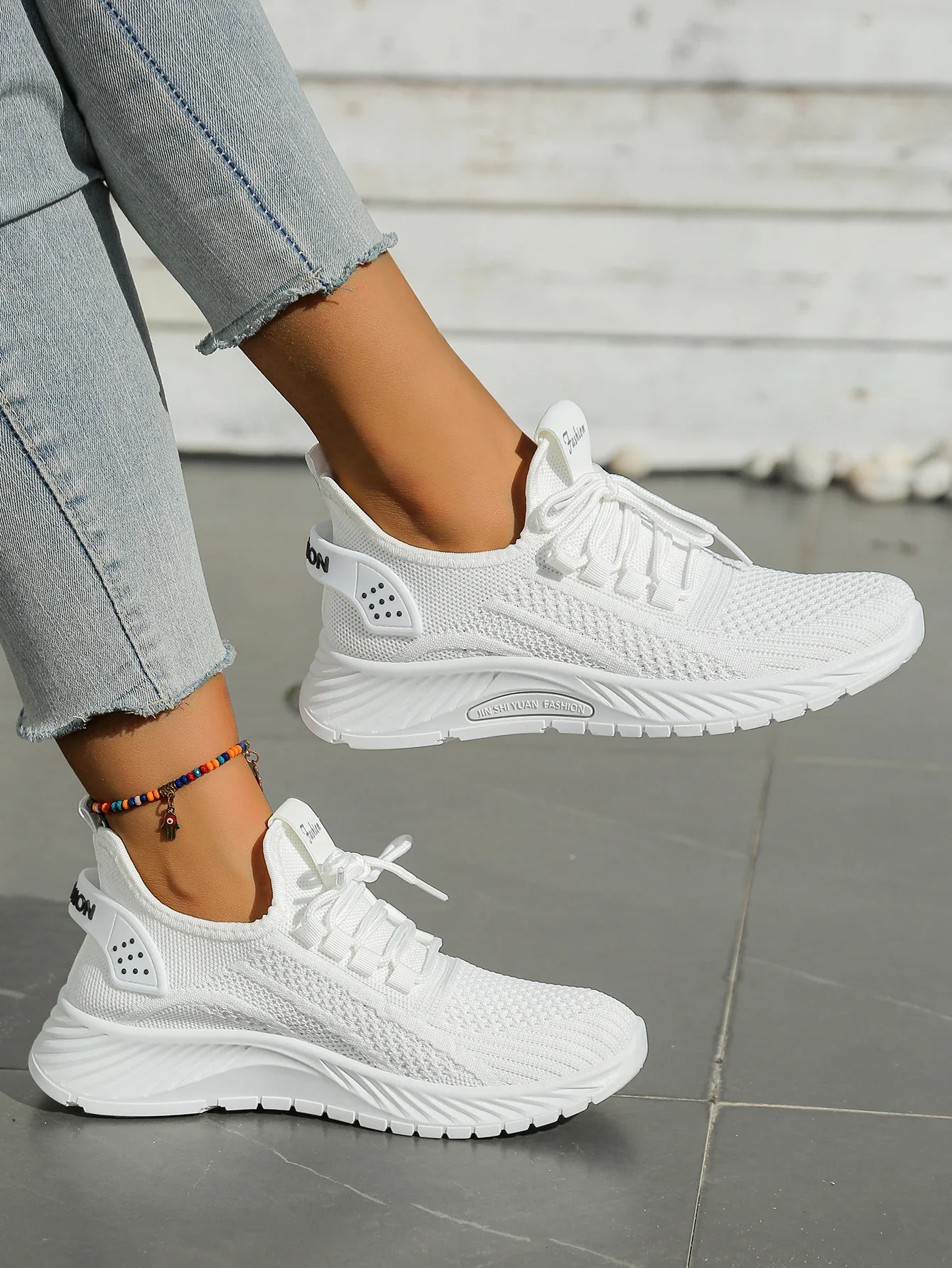 Trendy 2025 fly weaving women's sneakers—lightweight & breathable. white 2