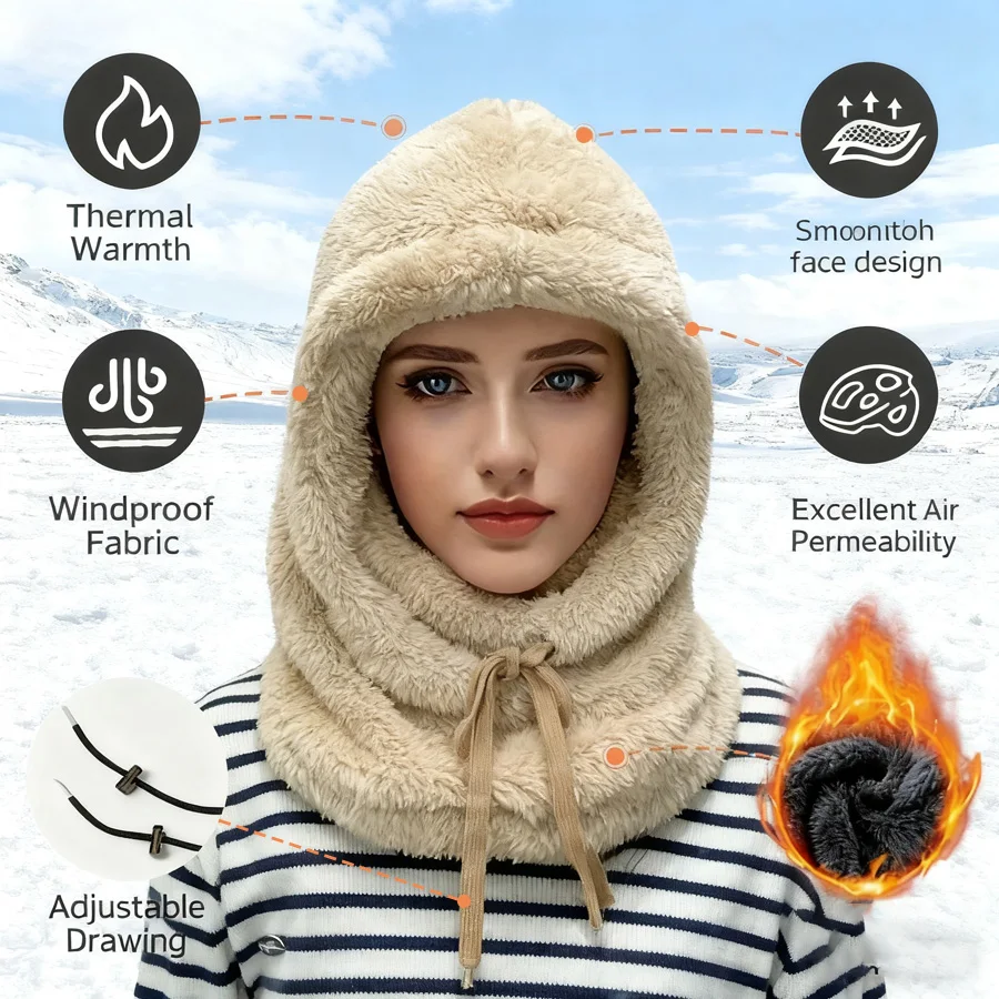 Winter Warme Balaclava Thermische Winddichte Ski-Motorrad-Kapuze Gesichtsbedeckung Polar Fleece Verstellbare Fahrrad-Nackenbedeckung Vollgesichtsmaske – Detail 3