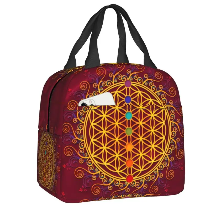 

Flower Of Life Insulated Lunch Tote Bag for Women Spirituality Yoga Zen Mandala Resuable Thermal Cooler Food Lunch Box School