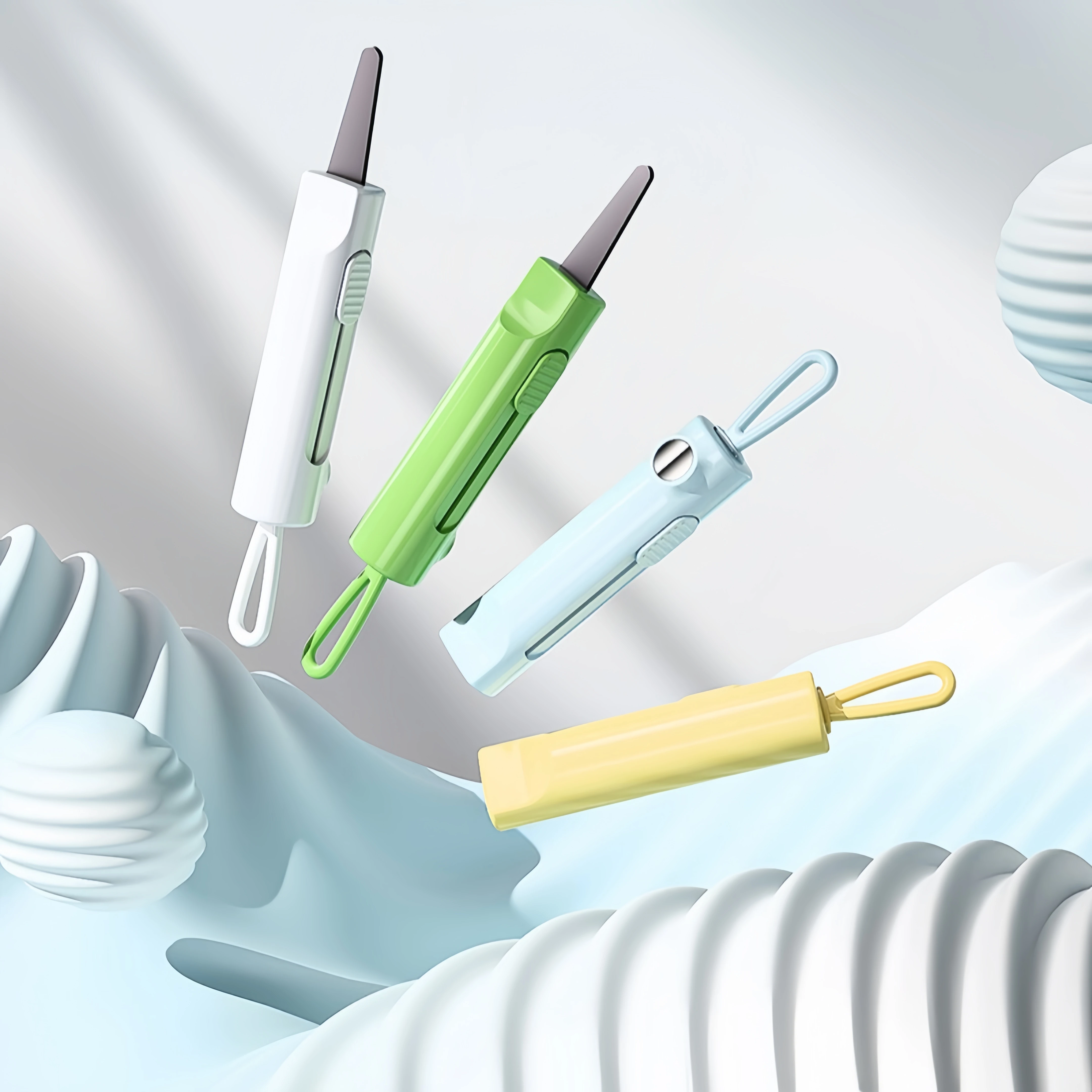 안전 라운드 헤드 박스 커터 2개입 휴대용 미니 커팅 도구 택배 개봉기 랜덤 색상 학생용 안전 유틸리티 나이프