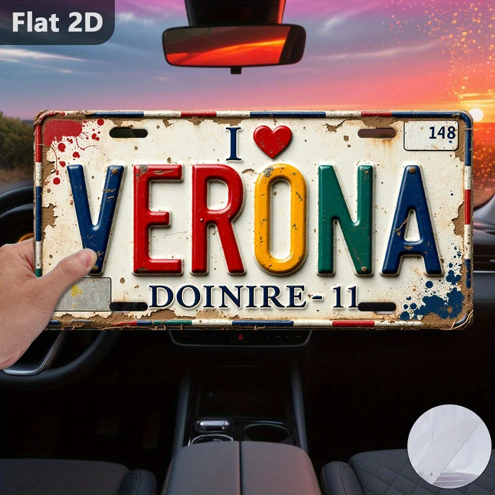 빈티지 I Love Verona 번호판 스타일 금속 알루미늄 플레이트 페인팅 HD 프린트 벤더블 벽 장식 (차고, 남자들의 동굴, 바)