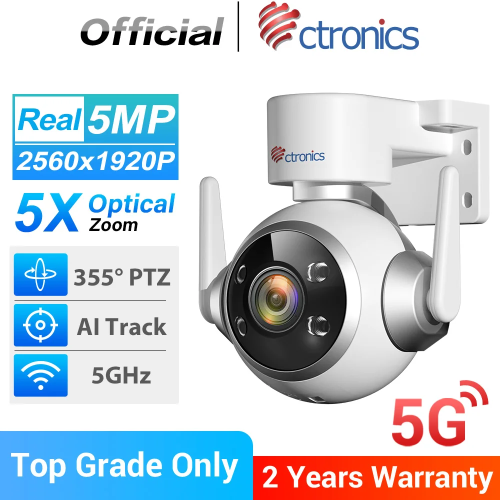 

Ctronics 5X Optical Zoom IP Camera 360 PTZ Outdoor Human Detection Auto Tracking CCTV 5G WIFI 5MP 2MP Night Vision