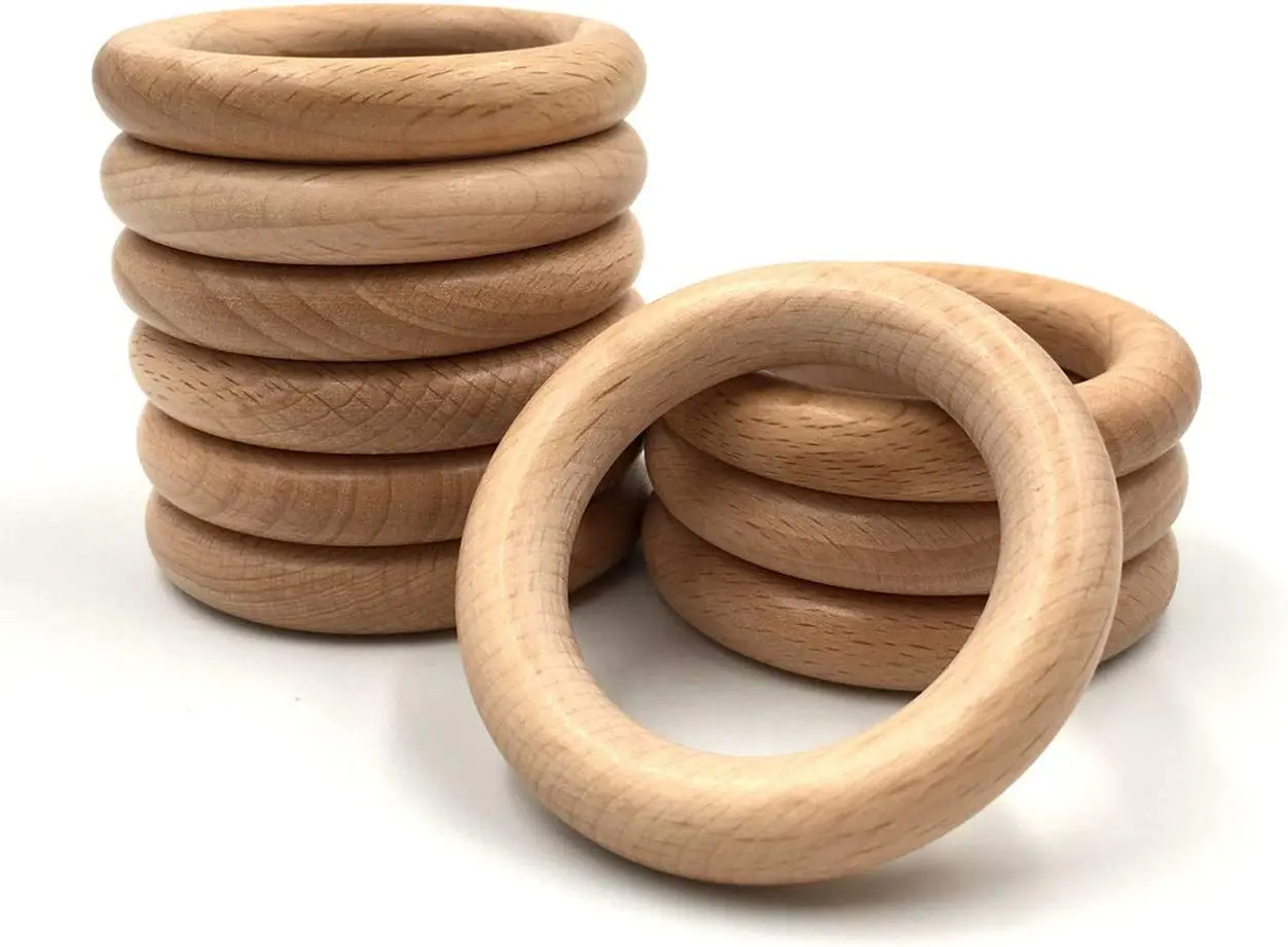 1-100Pcs Thick 65MM Organic Beech Wooden Circle Ring Unfinished