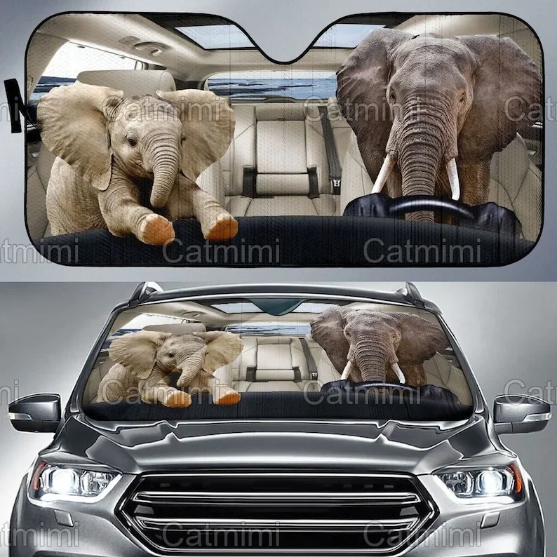 

Elephant Driver Car Sun Shade, Elephant Sunshade, Elephant Auto Sun Shade, Car Sunshade Windshield, Mother Gift, Car Decoration