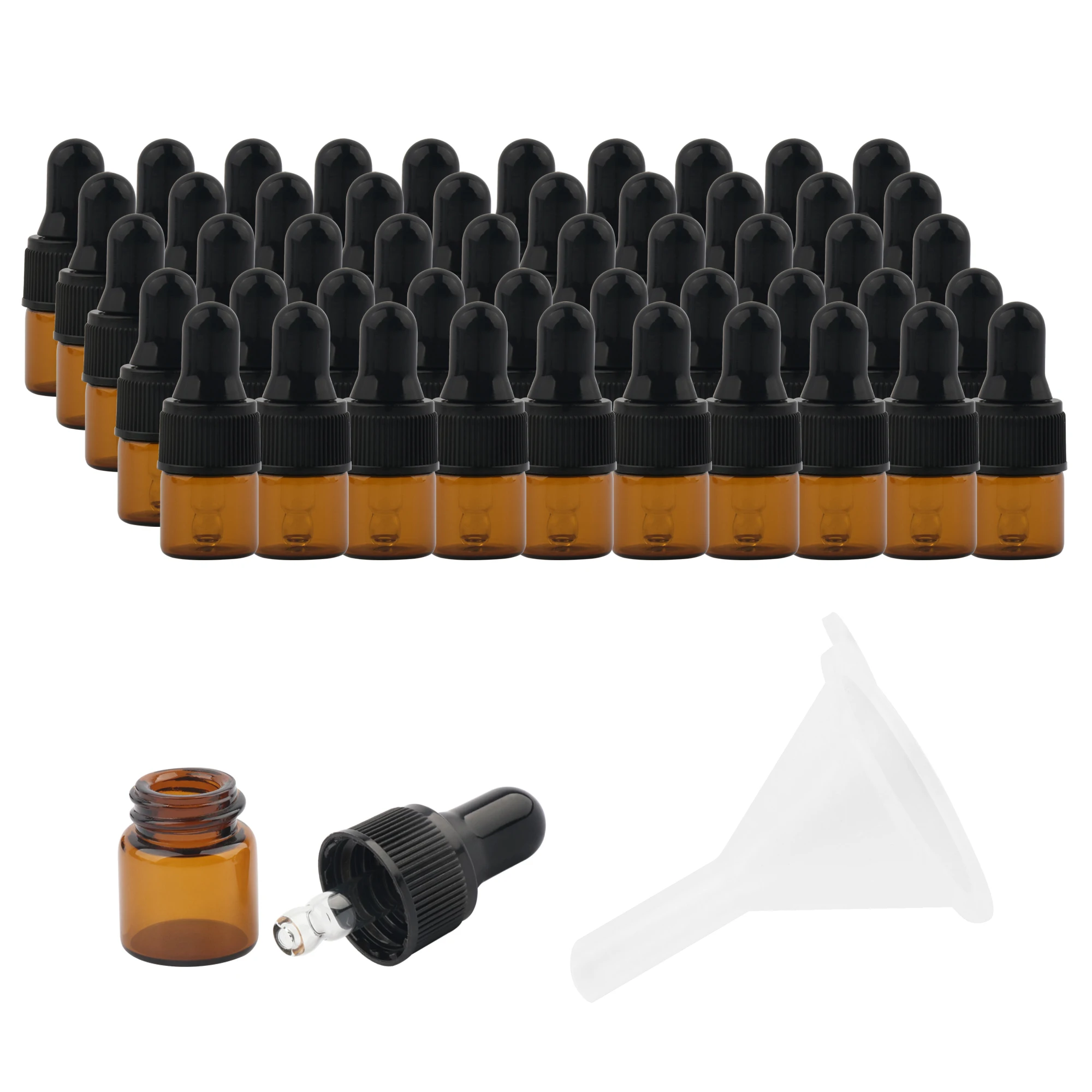 

50 Pcs Glass Sample Dropper Bottles for Essential Oils DIY Cosmetic Empty Containers Travel Sample Vials 1ml 2ml