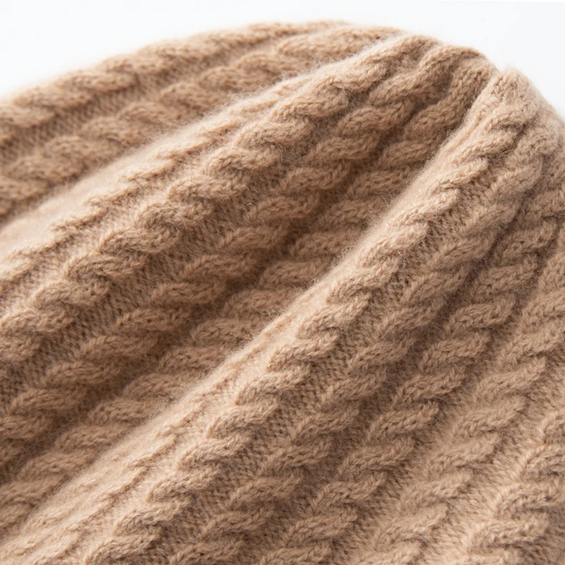 여성용 100% 캐시미어 니트 헤드기어 비니, 부드럽고 따뜻한 트위스트 꽃 모자, 패션 소녀 모자, 야외 레이디 모자, 겨울 신상