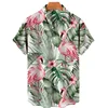 Tropical Jungle Flamingo 3d Print Hawaiian Shirt For Men Summer Street Short Sleeves Tops Harajuku Lapel Button Loose Blouse 3