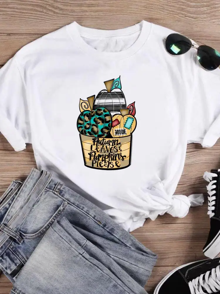 

Lovely Time Season Trend Clothing Festival Women Short Sleeve Halloween Thanksgiving Female Fall Autumn T-shirts Top Graphic Tee