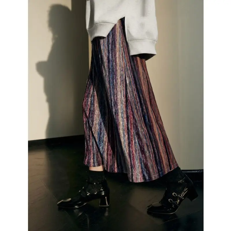 Korean Retro Skirt Women Autumn Winter Midi Skirt Female Vintage High Waist Accordion Skirt New