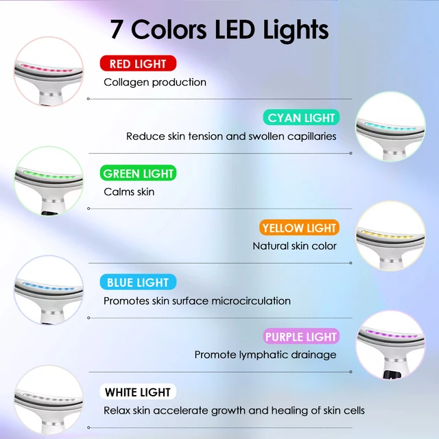7 Colors LED Lights Face Neck Beauty Device Vibration Massage Improve Neck Lines Home Use Face Lifting Machine 7 Modes 3 Levels 2