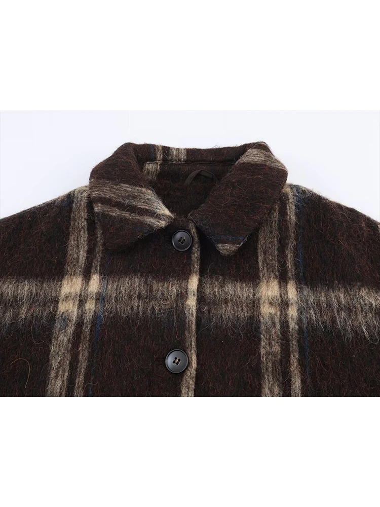 Autumn Plaid Jacket For Women Winter Warm Long Sleeve Single Breasted Coat Vintage Ladies Casual Style Loose Lapel Streetwear