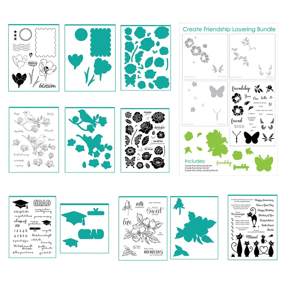 Clear Stamps Friendship Memories Stamp and Die Set For Card Making Scrapbooking Handmade DIY Paper Card Craft Layering Stencil