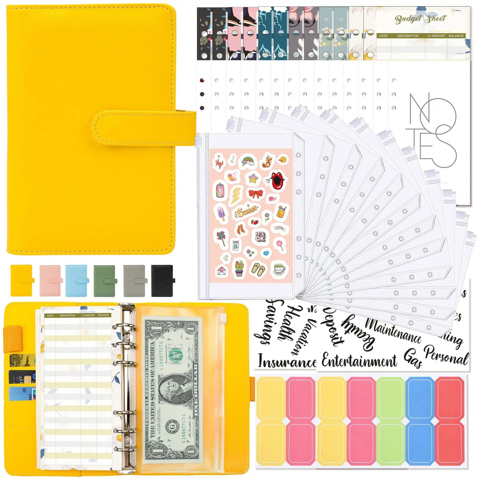 Compact A6 Binder Budget Planner with Zippered Money-Saving Envelopes
