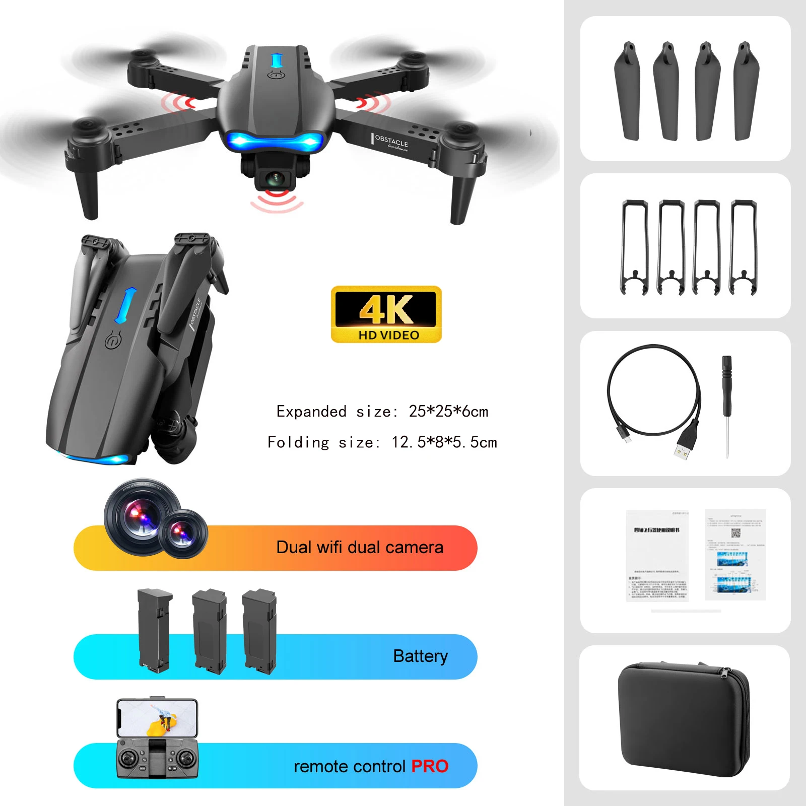 LSRC Latest E99 K3 PRO RC Drone 4K Profesional HD Dual Camera Obstacle Avoidance WIFI FPV Foldable Quadcopter Dron Gift Toy mini rc foldable drone quadcopter RC Quadcopter