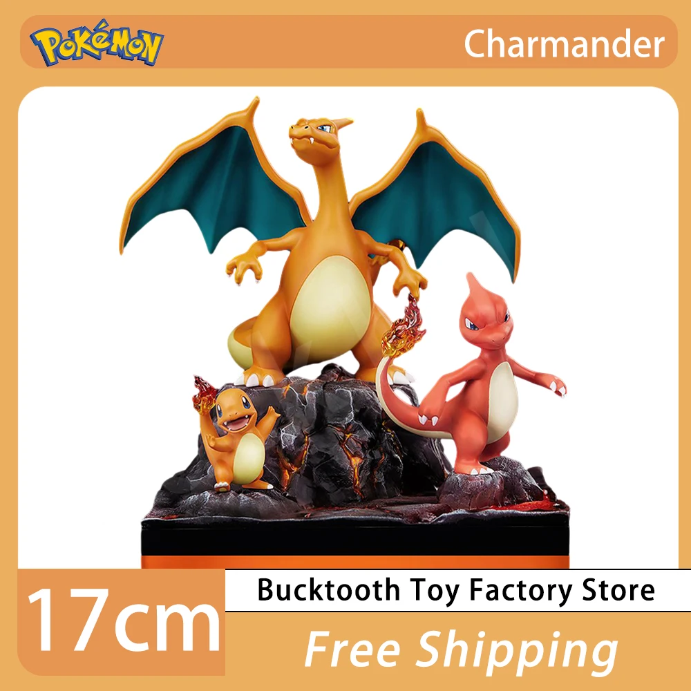 

17cm Pokemon Gk Anime Figures Charmander Figure Evolutionary Group Charizard Action Figurine Statue Cute Pvc Model Doll Toy Gift