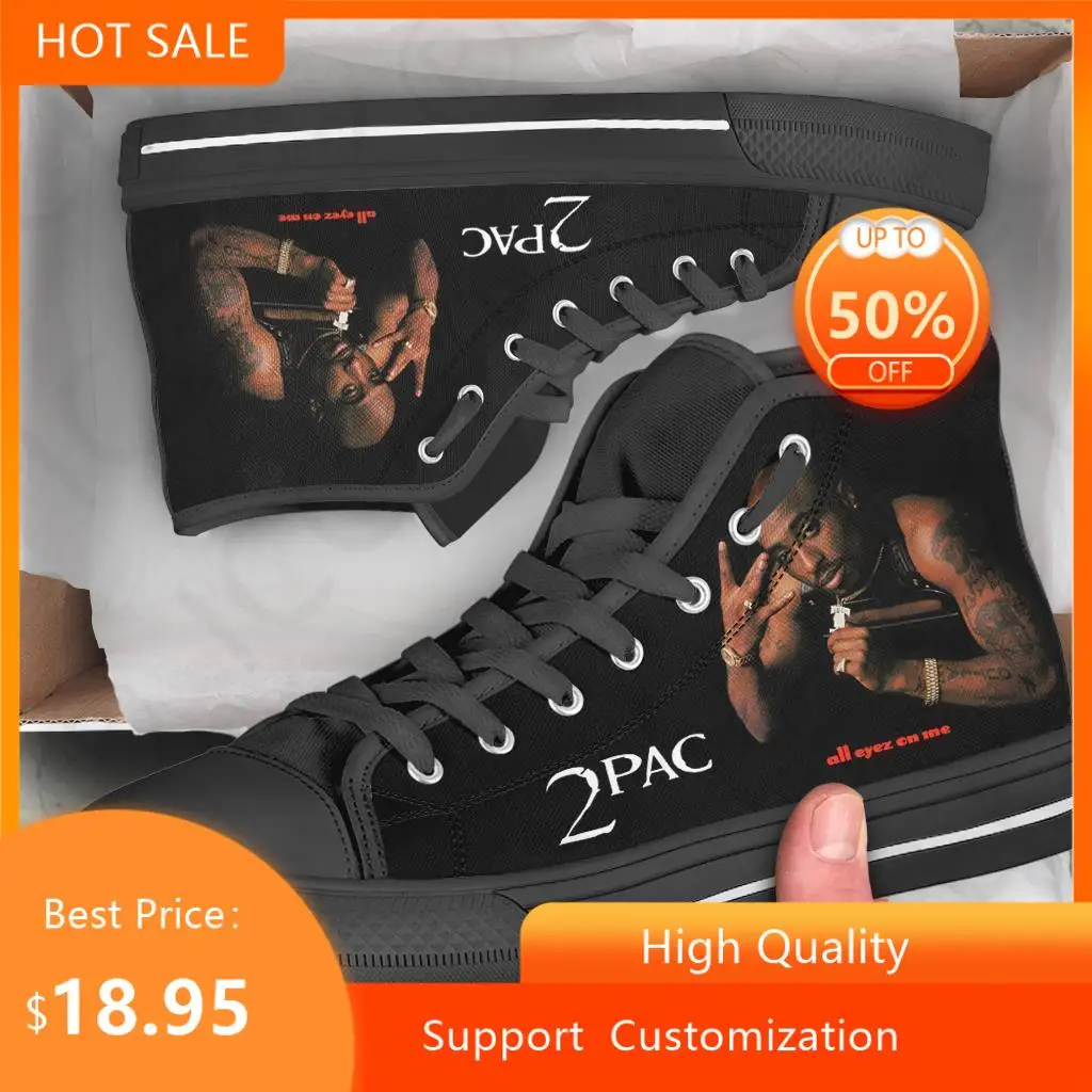 Hot Rap 2Pac Tupac  All Eyez On Me Arrive Fashion Lightweight High Top Canvas Shoes Mens Womens Casual Shoes Breathable Sneakers