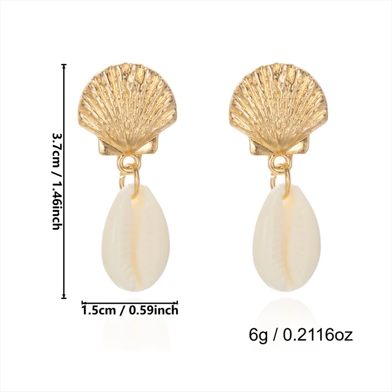 Böhmische Muschel-Seestern-Ohrhänger für Damen, Einfache Imitationsperlen, Geometrische Muschel-Ohrringe, Strandparty-Schmuck, Geschenke – Detail 6