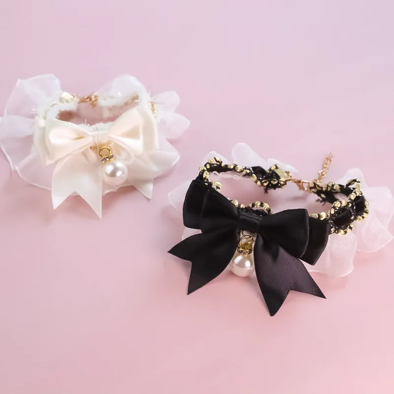 Chic Lace Bow Adjustable Pet Collar - Stylish Neck Accessory