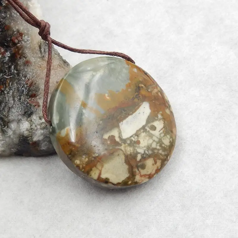 Natural Stone Us Biggs Jasper Gemstone DIY Jewelry Making Pendant Bead For Necklace Accessories 40x40x10mm 27g