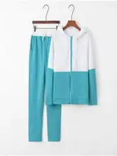  Women Tracksuit Sweatsuit 2 Piece Street Long Sleeve Warm Breathable Soft Fitness Running Jogging Color Block Sweatpants Casual 