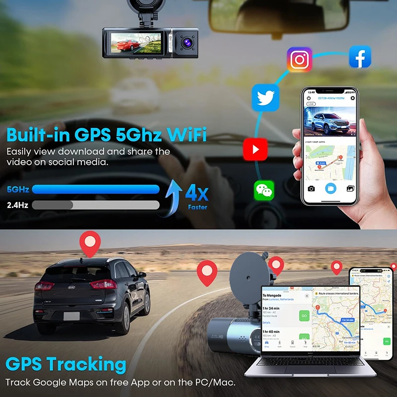 Null Ultra HD 4K 3.2 inch 3Camera WiFi Reverse Camera GPS Loop Recording Night Vision G-sensor GPS Motion Detection Car Recorder