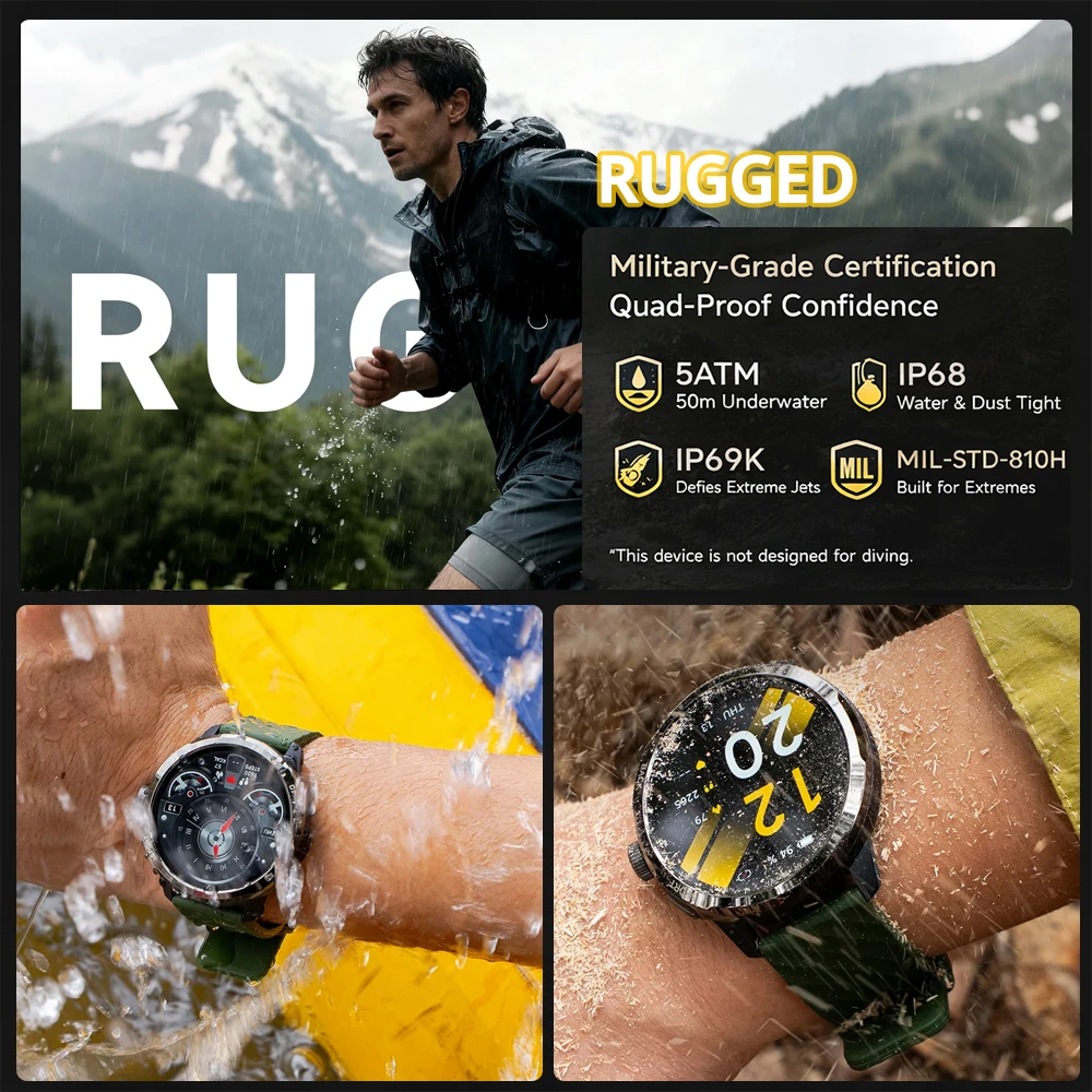 Ulefone Armor Watch Pro Smartwatch Display AMOLED da 1,5", GPS integrato, cardiofrequenzimetro, smartwatch sportivo per uomo e donna - immagine 4