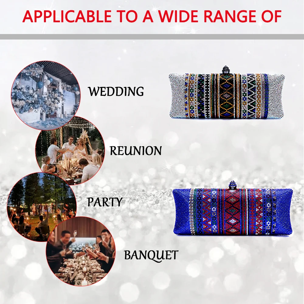 2024 Italy's latest design elegant luxury ladies wedding party dinner gift Crystal multi-color square ethnic style diamond eveni