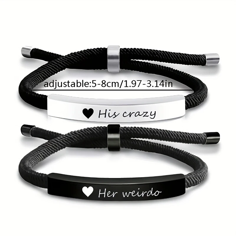Bracelets de Couple en corde réglable, 2 pièces, en acier inoxydable, je t'aime toujours pour toujours, ensemble de Bracelets, cadeau de saint valentin 5 Bracelets de Couple en corde réglable, 2 pièces, en acier inoxydable, je t'aime toujours pour toujours, ensemble de Bracelets, cadeau de saint valentin 5