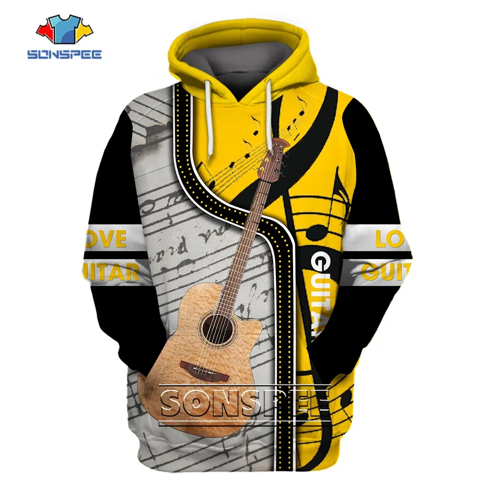 

SONSPEE Musical Notes 3D Printed Graphic Harajuku Hoodie Sports Hooded Guitar Rock Sweatshirt Hip Hop Music Fan Streetwear