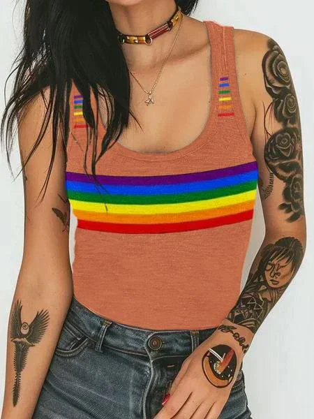 

Rainbow Stripe Lgbt Lesbian Art Print Casual Shirt Women's Sexy Tank Top
