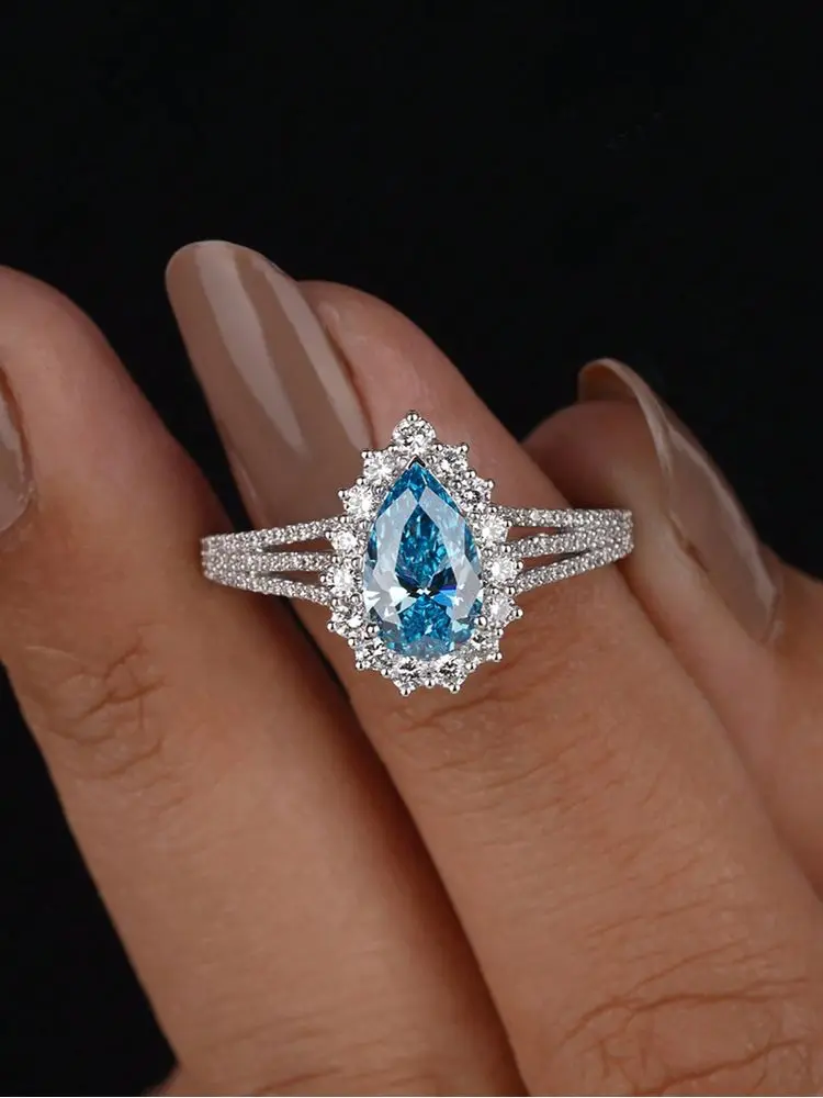 925 Sterling Silber Vintage Mode Meer Blau Birne Zirkon Ring Für Frauen, Verlobung, Hochzeit Einfache Hohe Qualität Edlen Schmuck – Detail 9