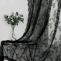 Black Lace Sheer Curtain Floral Lace Sheer Rod Pocket Curtain Panel Living Room Decoration Window Curtains Window Drape Shades 1