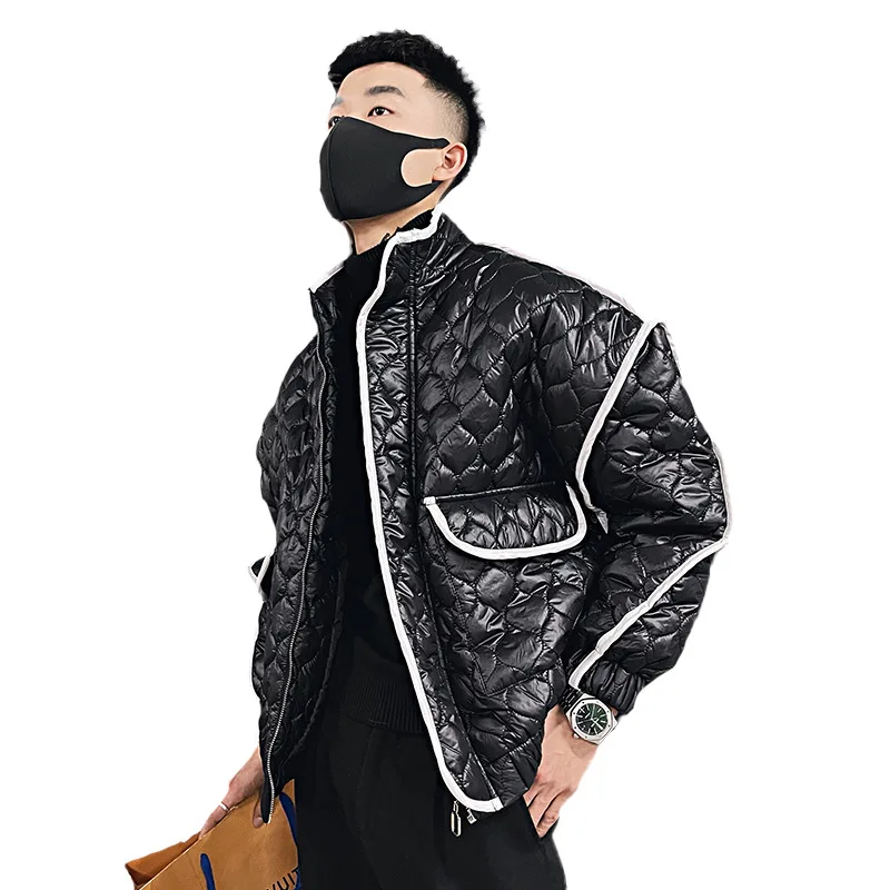 Korean Winter Jacket Men Plaid Stand Collar Thicken Keep Warm Puffer Parkas Casual Business Hiphop Overcoat Men Clothing 2023