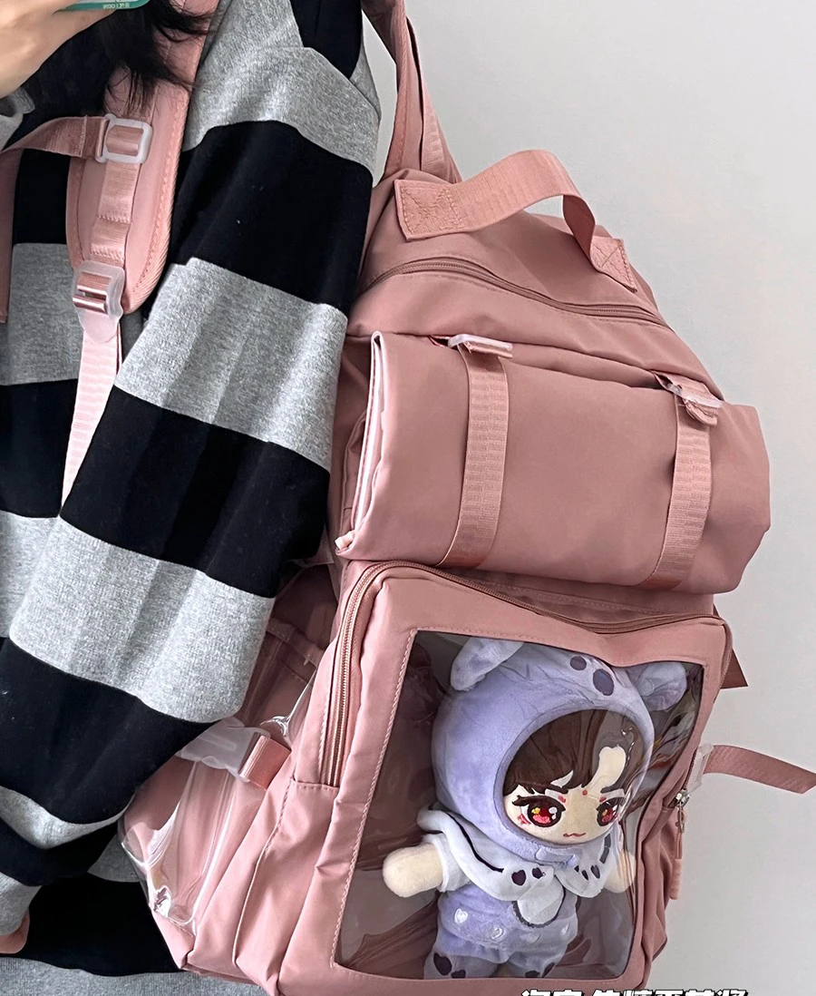 Clear Window Ita Backpack Women Double Transparent Pockets Large Capacity Laptop Kawaii Girls 20CM Dolls Travel School Bag Gifts 6
