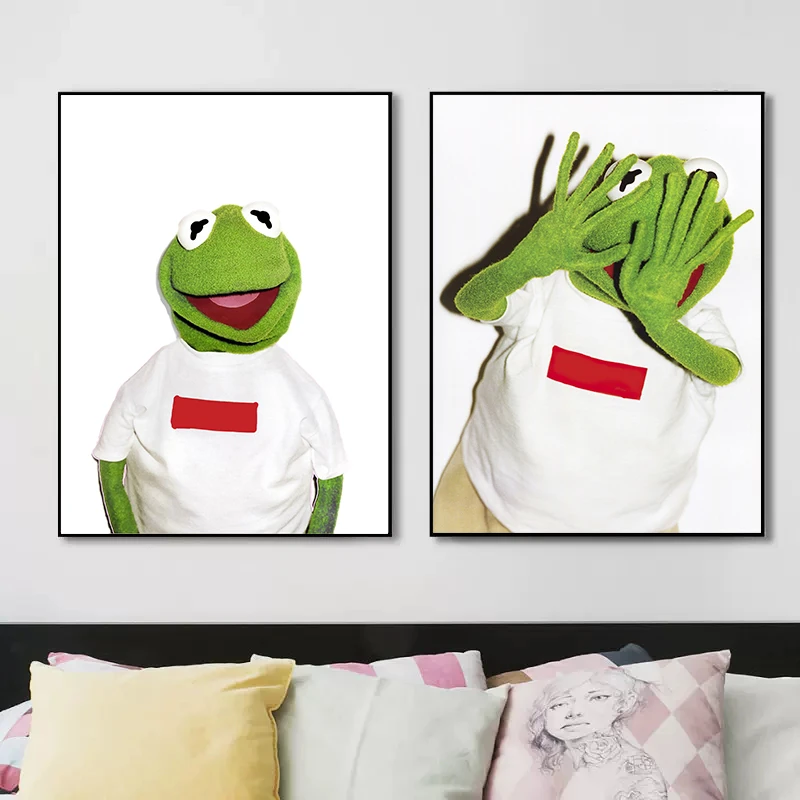 Modern Kermit The Frog Green Poster Canvas Painting Fashion Animal Muppet Wall Art Pictures For Home Kids Room Decoration Murale