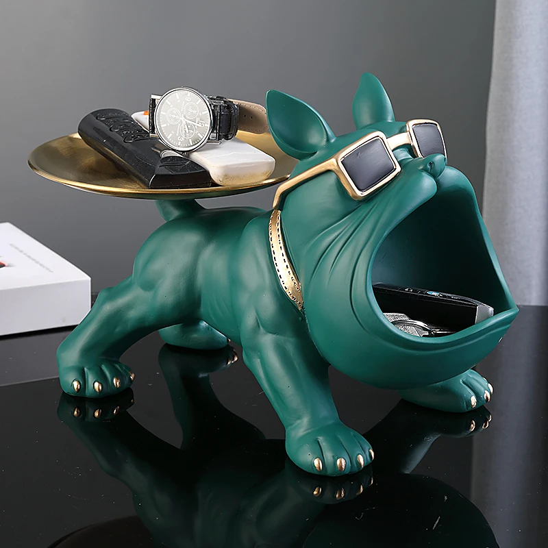 New Cool Dog Statue with Tray Storage Box Big Mouth French Bulldog