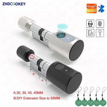Smart Lock Cylinder Tuya BLE Europe Biometric Fingerprint IC Card APP Keyhole Invisible DIY Extension Size Electronic Door Locks 1