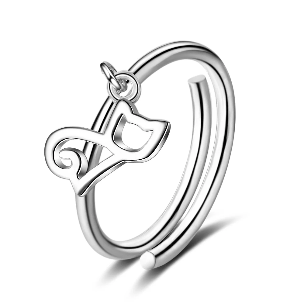 Solid Real Sterling Silver Fine Jewelry Cat Opening Ring - PeticaDeals