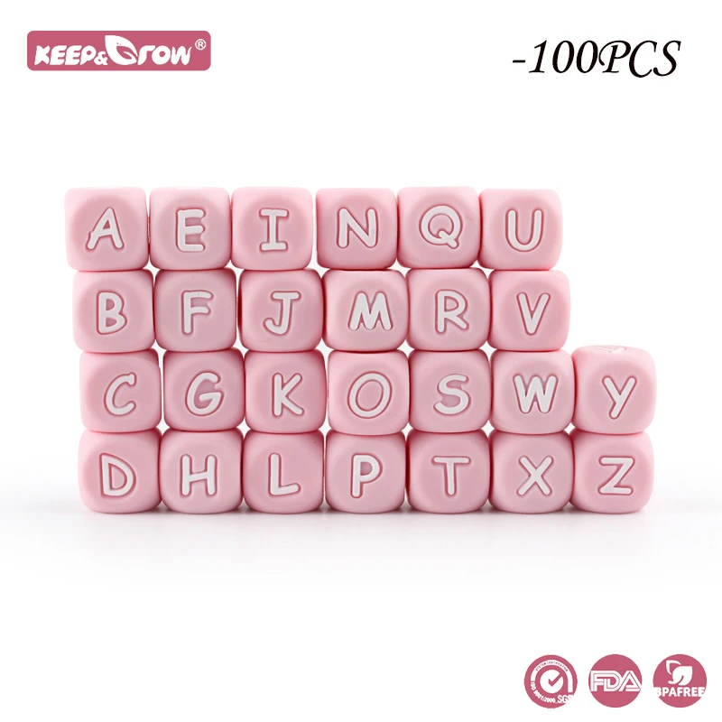 

Keep&Grow 100Pcs Silicone Letters Beads pink Baby Chewing English Letter Beads For DIY Personalized Name Pacifier Chain toy