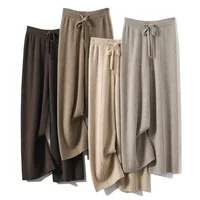 Women's High waisted warm knit wide leg straight leg pants for women, solid color loose wide leg pants - Image 4