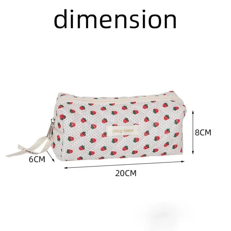 Women Brush Makeup Storage Bag Case  Chic Floral Strawberry Cute Student Girl Aesthetic Vintage Flower Strawberry Pencil Bags 6
