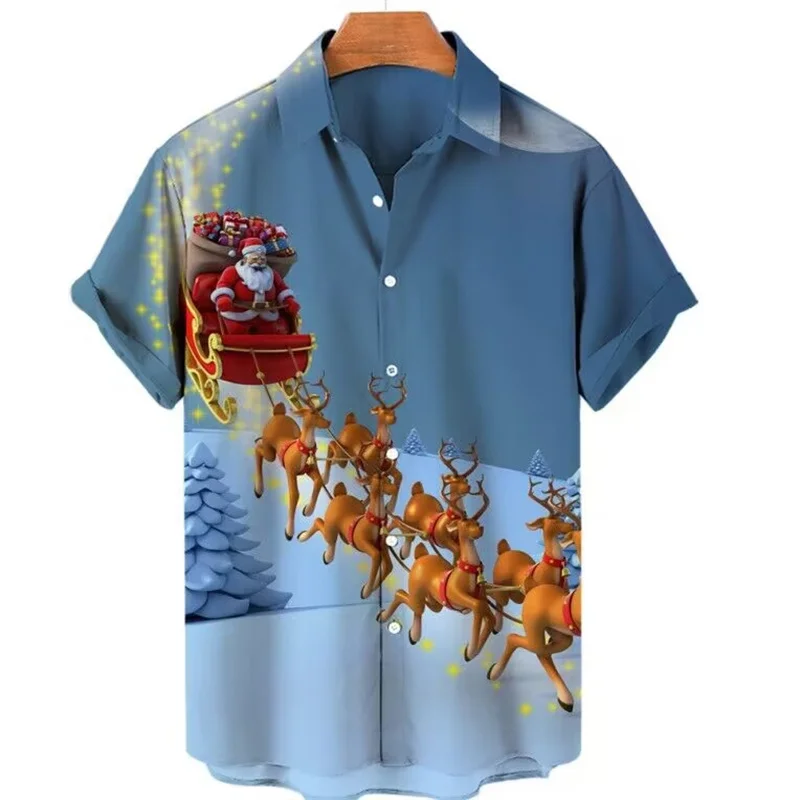 

2024 Hawaiian Shirt Man Christmas Tree Men's Shirts 3d Print Short Sleeve Casual Christmas Shirts Men's Clothing Shirt For Men