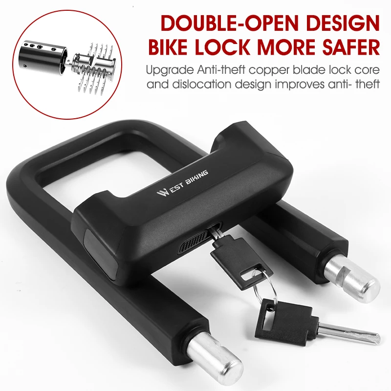 WEST BIKING Bicycle U-lock Thicken Zinc Alloy Anti-theft Safety Lock Motorcycle E-bike Scooter Bike Lock Cycling Accessories