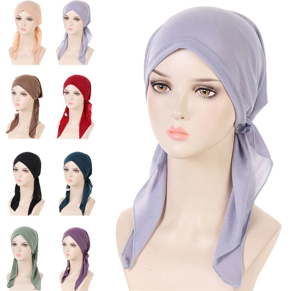 

Plain Turban Hat New Hair Loss Muslim Women Headscarf Wrap Hijab Chemo Cap