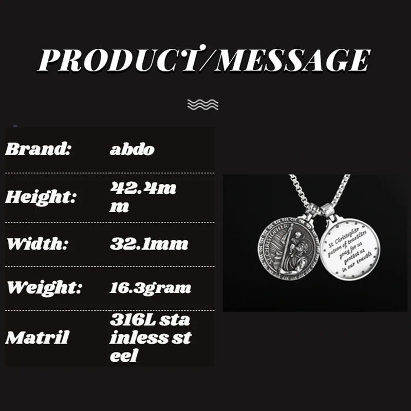 2022 New Dropshipping Men's 316L Stainless Steel St Christopher Pendant Necklace Protect Us Chain Jewelry Lucky Gift 2