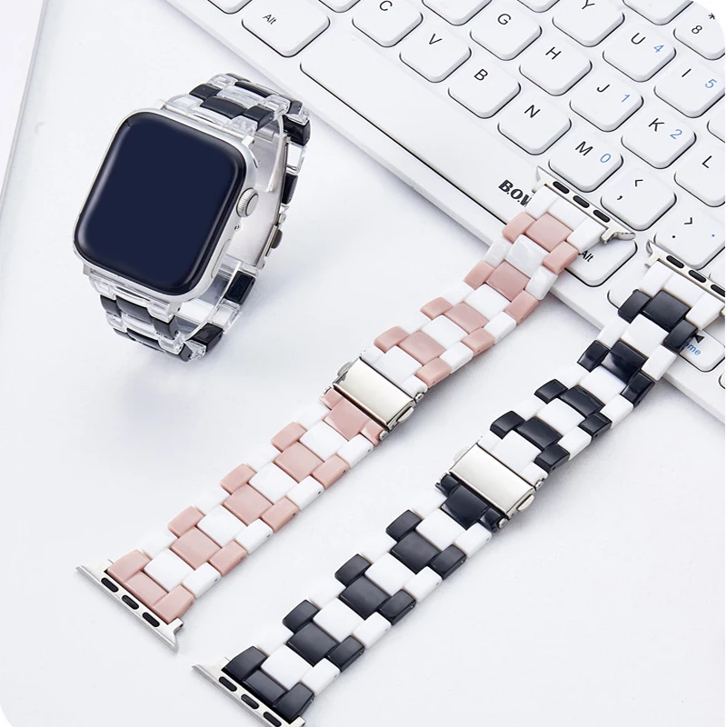 Resin Transparent Strap For Apple Watch Band 44mm 40mm 45mm 41mm 42mm 38mm Smart Watch Correa