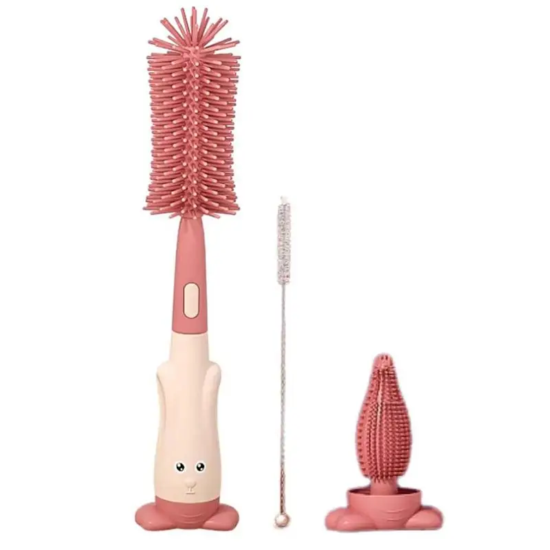

Baby Bottle Brush 3 In 1 Multi Functional Silicone Bottle Cleaning Brush With Stand Rotating Grand Kitchen Cleaning Brush