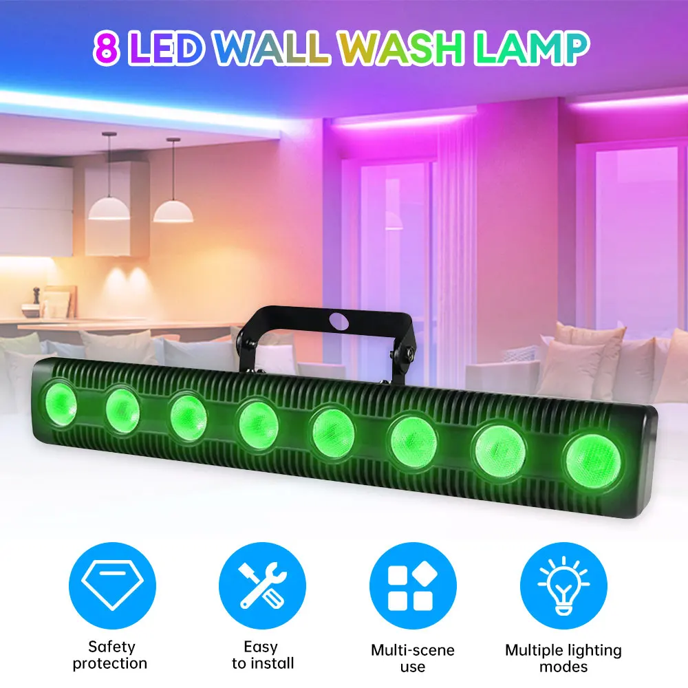 45W 8 LED Wall Wash Lamp Colorful Remote Control Party Disco Projection Lamp AC 90-240V Stage Light for Bar Holiday Banquet