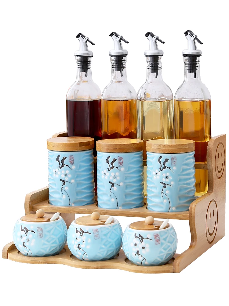 

Kitchen Seasoning Jar, Ceramic Sealed Jar, Oil Bottle Combination Set, Household Glass Oil Salt Sauce Vinegar Pot Bottle